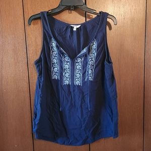 Navy embroidered tank top
